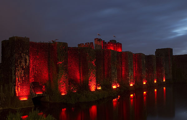 Caerphilly Castle in Red 2016
